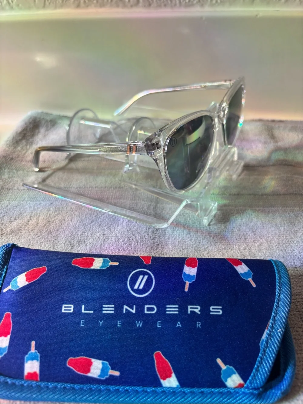 Blenders Cool Iris Polarized Square Sunglasses Clear Plastic Frame Gray Lenses
